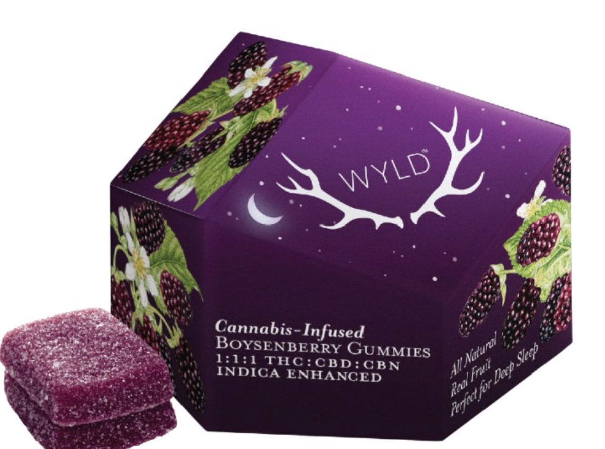 Photograph of product: WYLD BOYSENBERRY 1:1:1 TH-oui:CBD:CBN GUMMIES 10PK 100MG