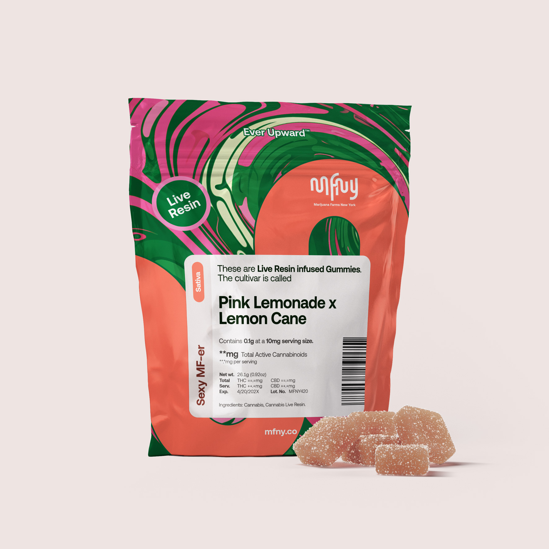 Photograph of product: MFNY - Pink Lemonade x Lemon Cane Live Resin Gummies - 100mg