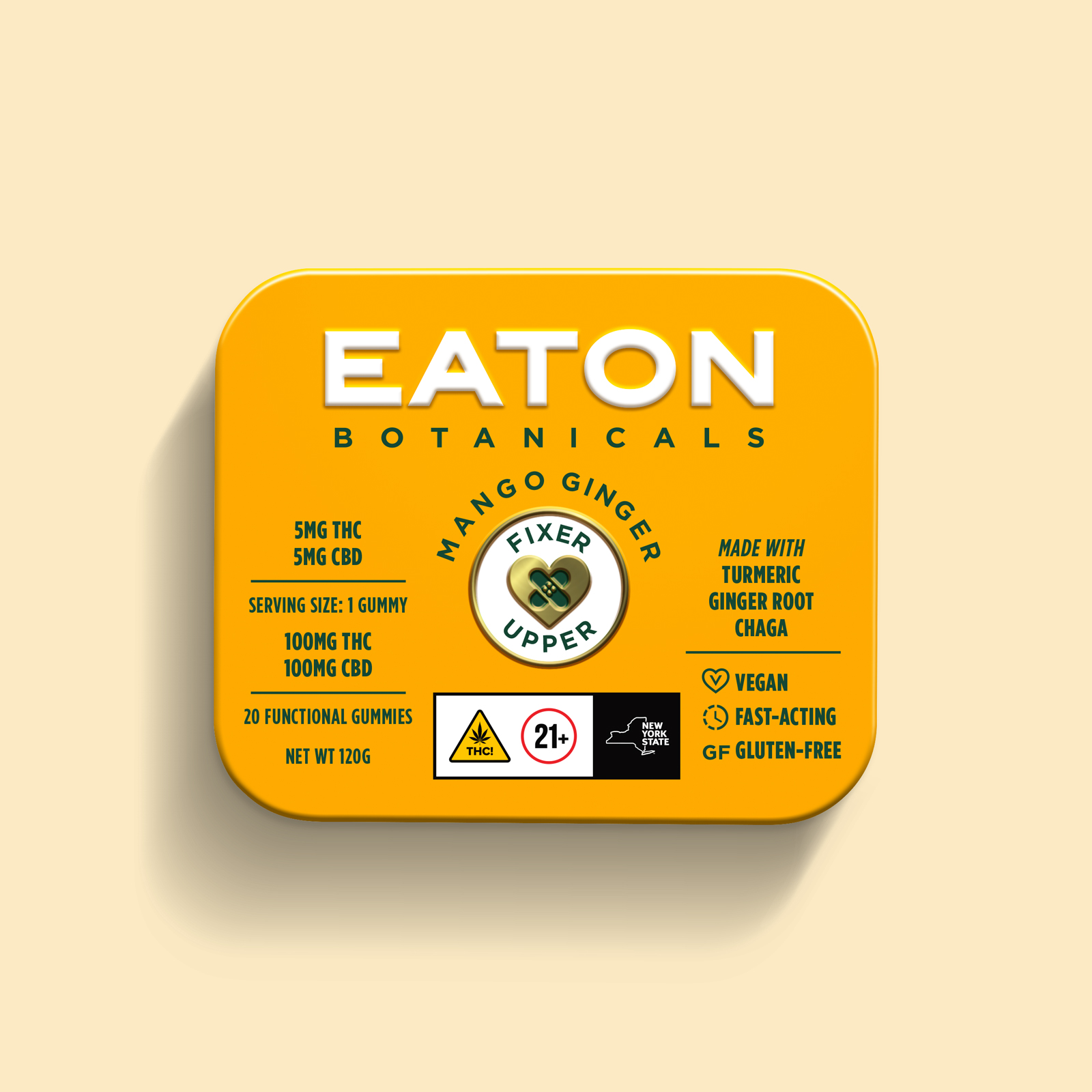 Photograph of product: Eaton Botanicals - Mango Ginger - 20 Pack 5MG 1:1 TH-oui/CBD Gummies (100MG)