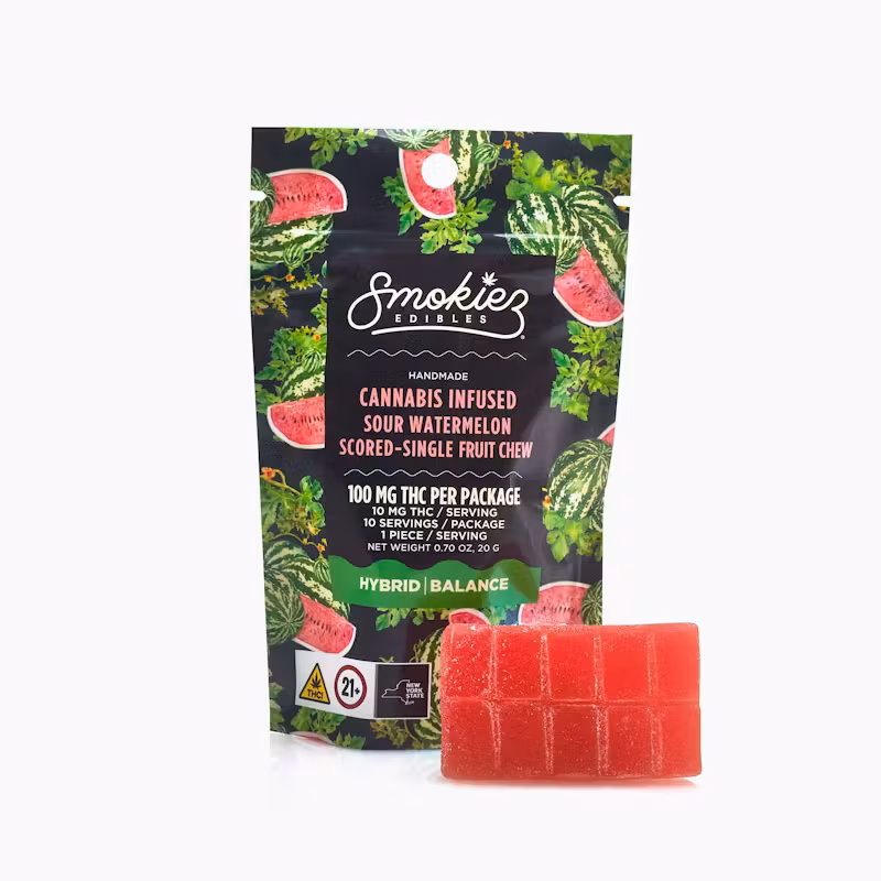 Photograph of product: Smokiez | Sour Watermelon (Hybrid) Fruit Chews 1pc, 100mg