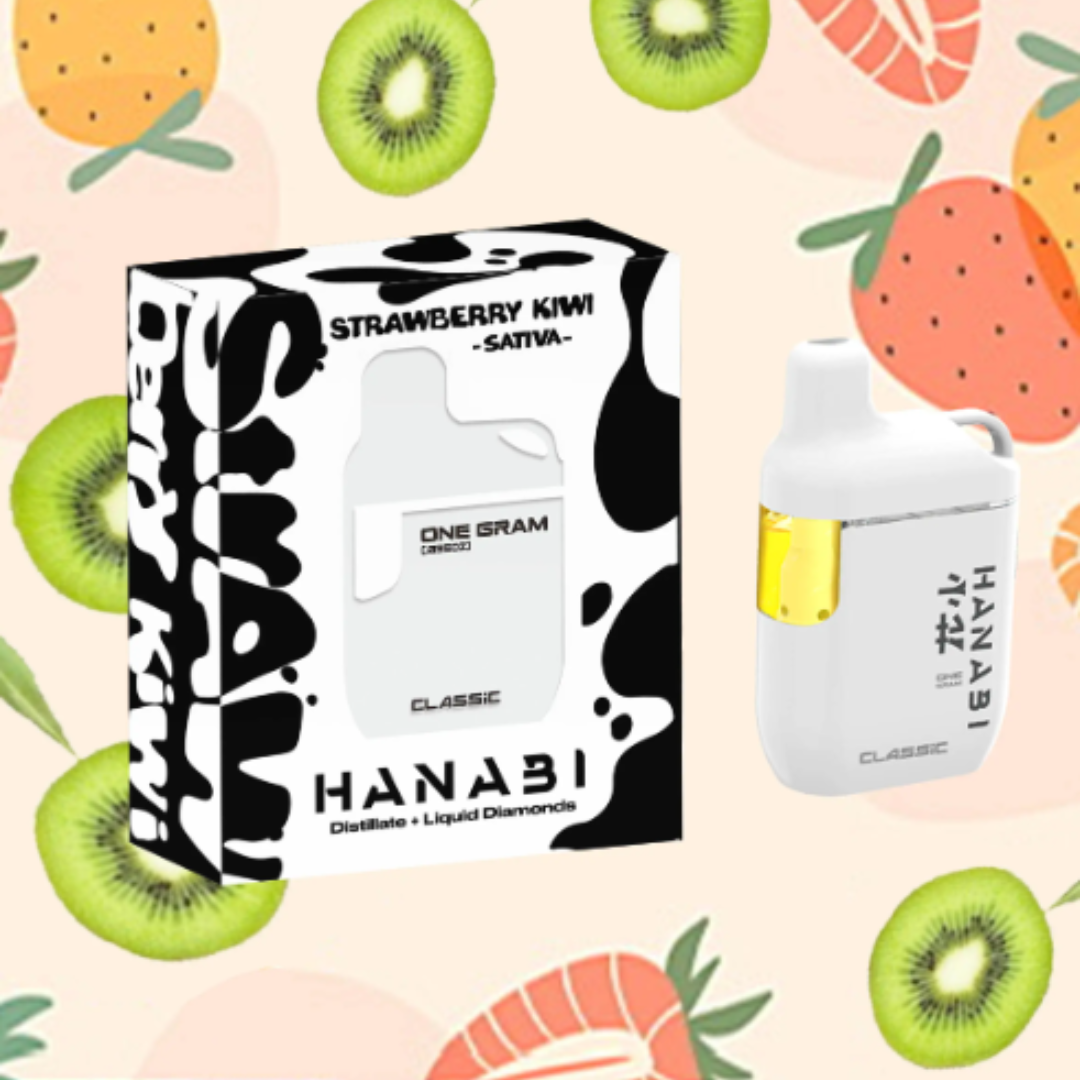 Photograph of Product: Hanabi - Strawberry Kiwi - Disposable Cart 1G Blended Diamond Sativa