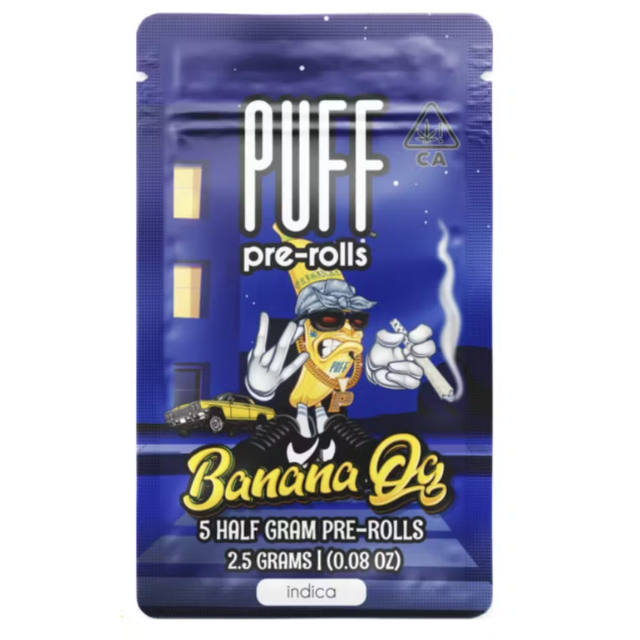 Photograph of product: 5PK- 0.5G- BANANA OG- PRE ROLLS