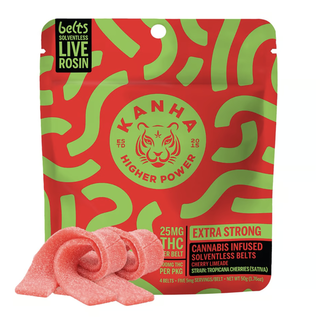 Photograph of product: 100mg Tropicana Cherries (Sativa) Cherry Limeade Rosin Belts $25
