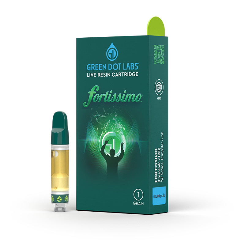 Photograph of product: Green Dot 1000mg Live Resin Fortissimo