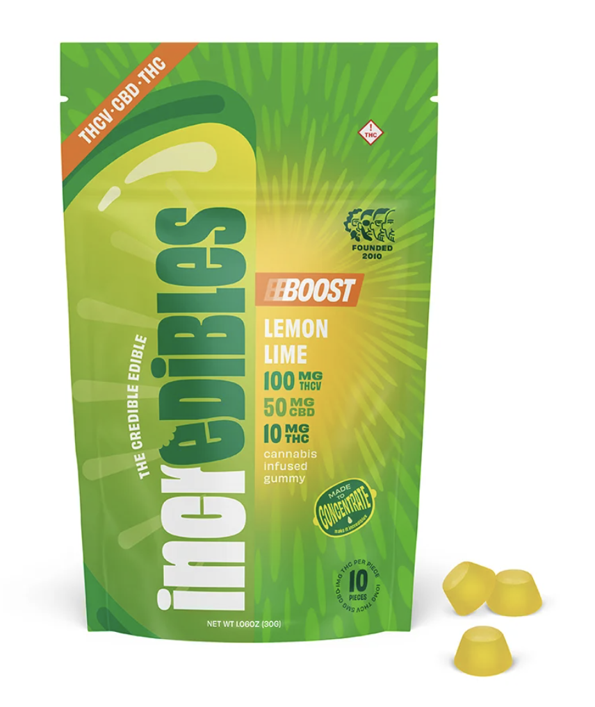 Photograph of product: Incredibles 100mg (10:5:1 TH-ouiV:CBD:TH-oui) Gummies - Lemon Lime Boost 10x10mg