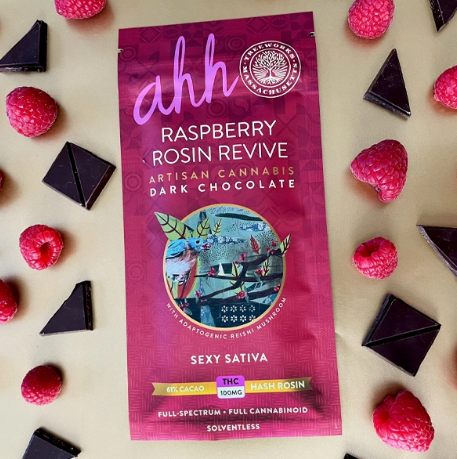 Photograph of product: Raspberry Rosin Revive Dark Chocolate Bar - 5mg/20pk