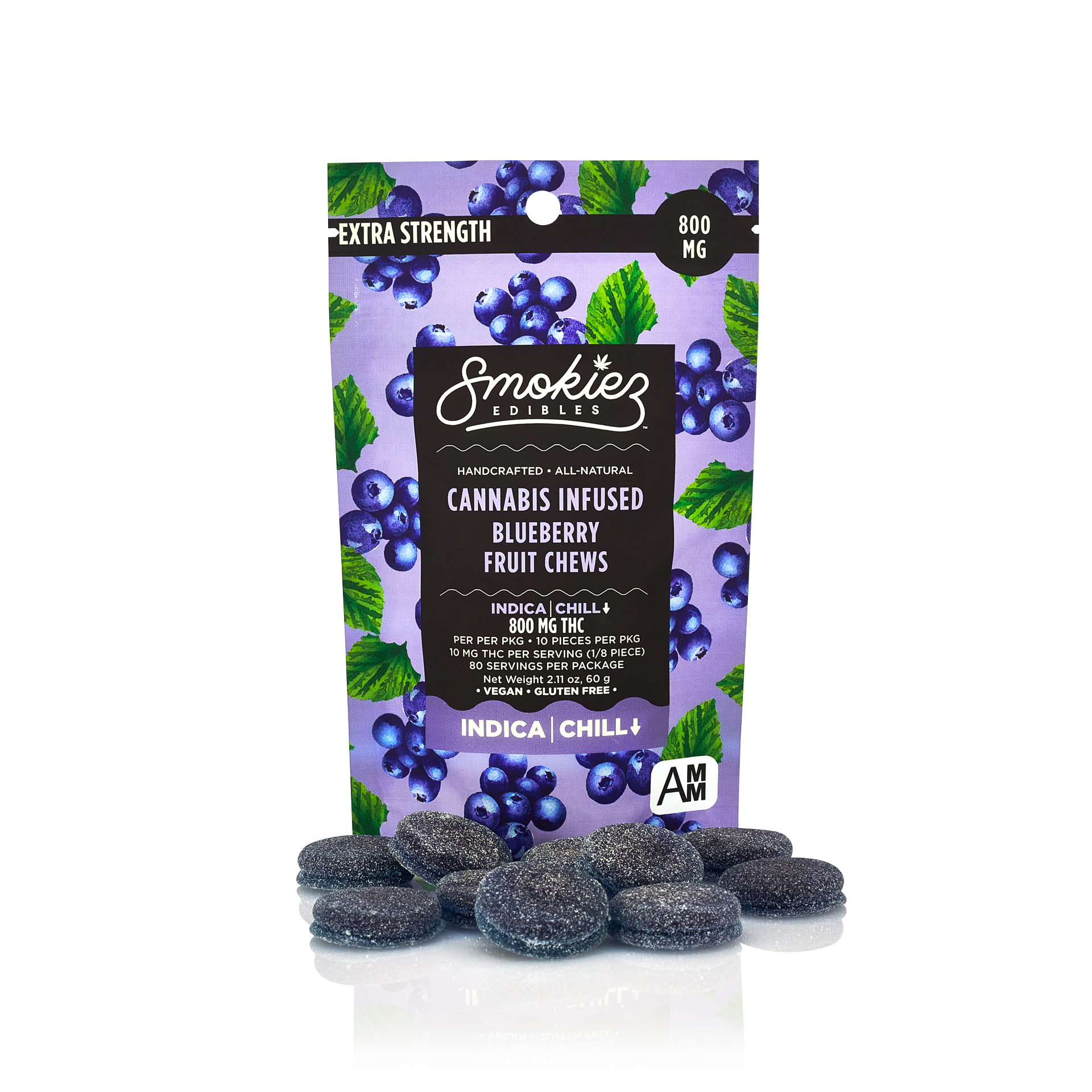 Photograph of product: 800mg Blueberry Gummies Sweet - Smokiez