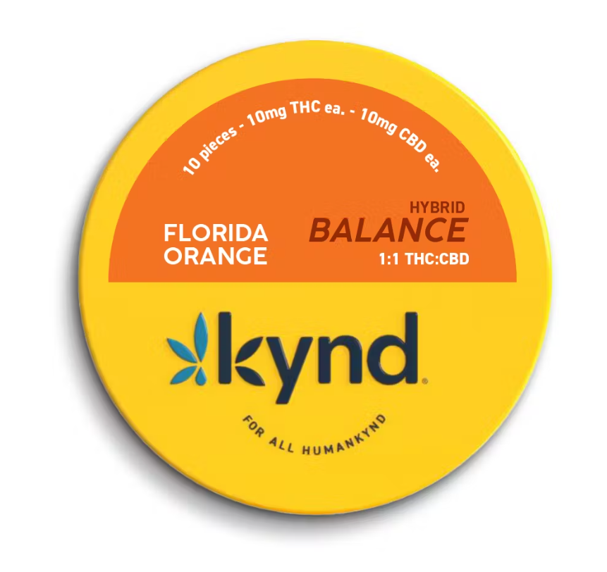 Photograph of product: Kynd | Balancing Florida Orange 1:1 TH-oui:CBD | Edibles | Gummies | 10pk x 10mg