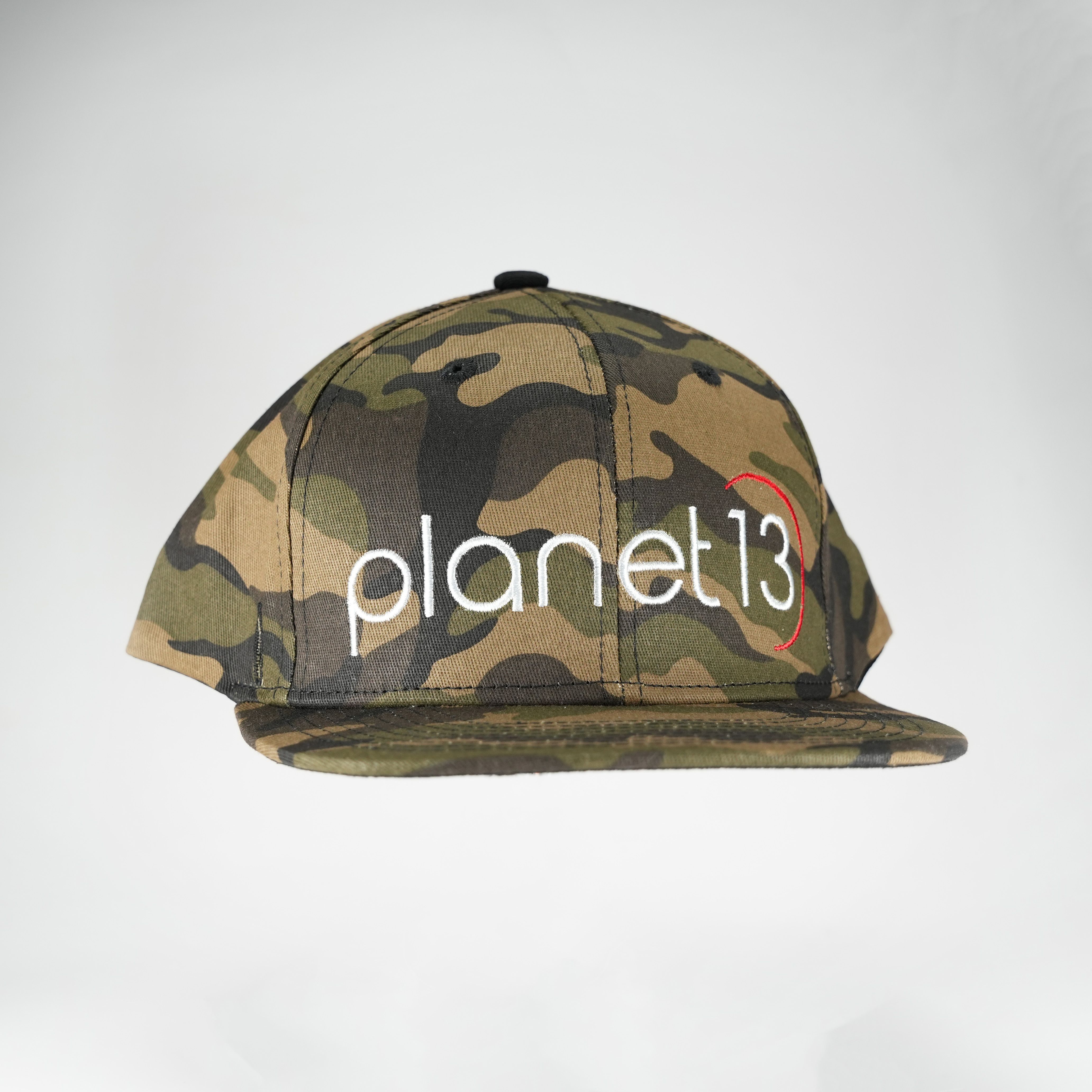 Photograph of product: Planet 13 Camo Hat White Text