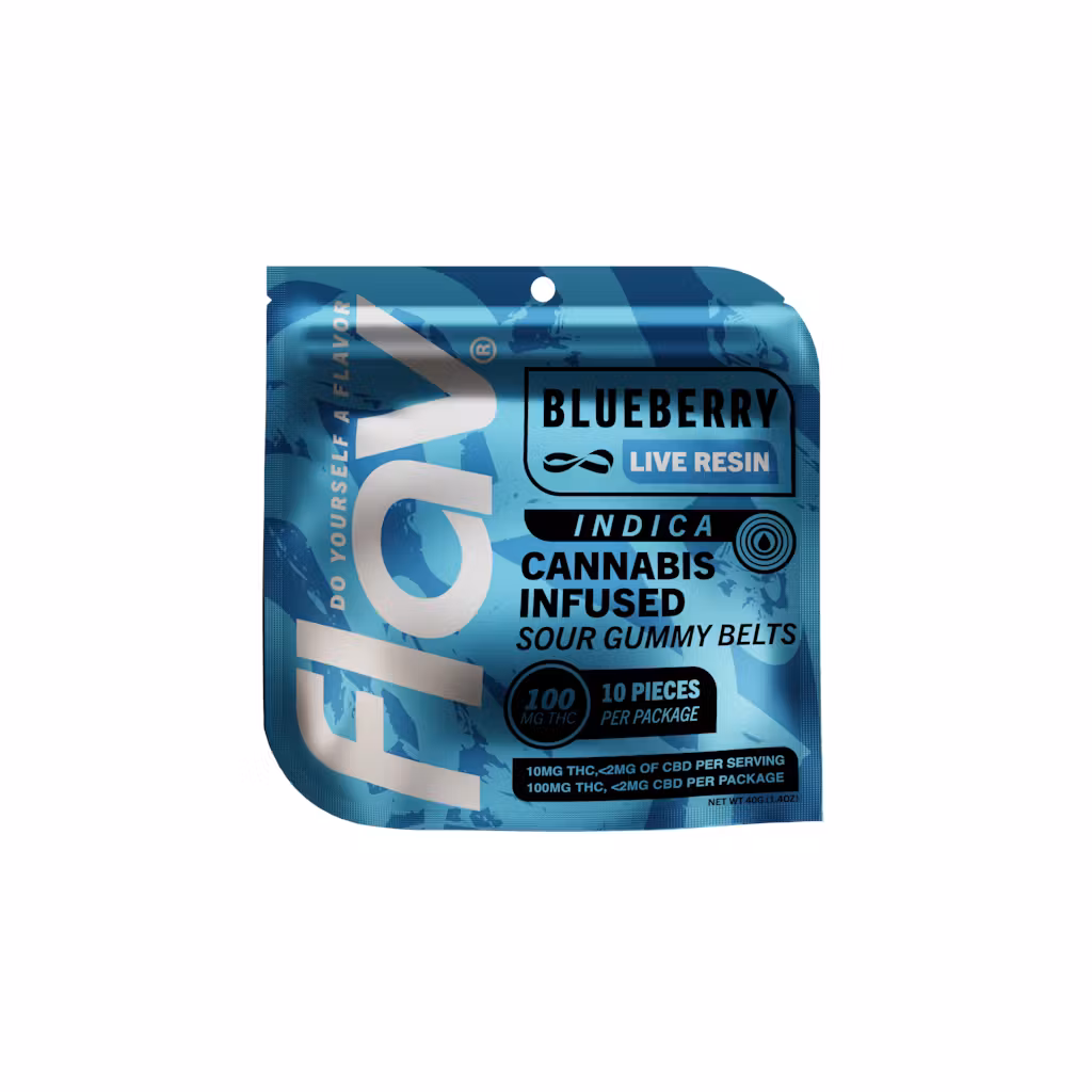 Photograph of product: Flav | Blueberry (oui'd) Live Resin Belts 10pk, 100mg