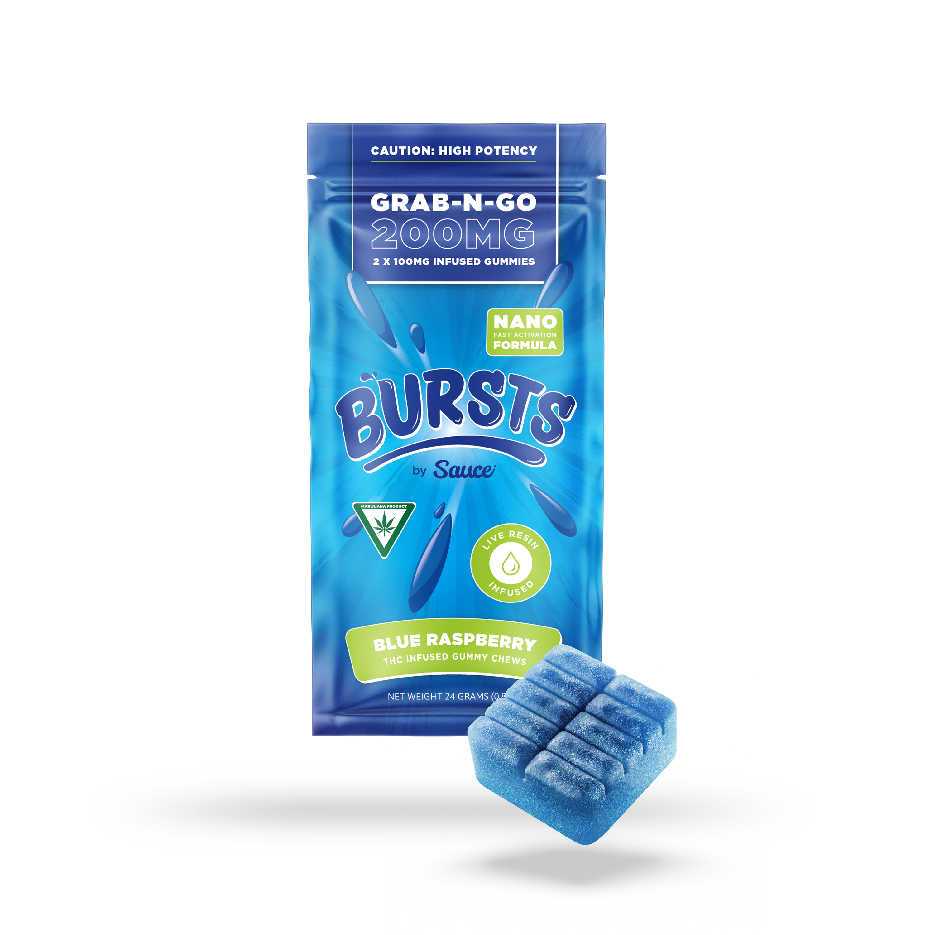 Photograph of product: Grab-N-Go | Blue Raspberry | 200MG Live Resin Burst Gummies
