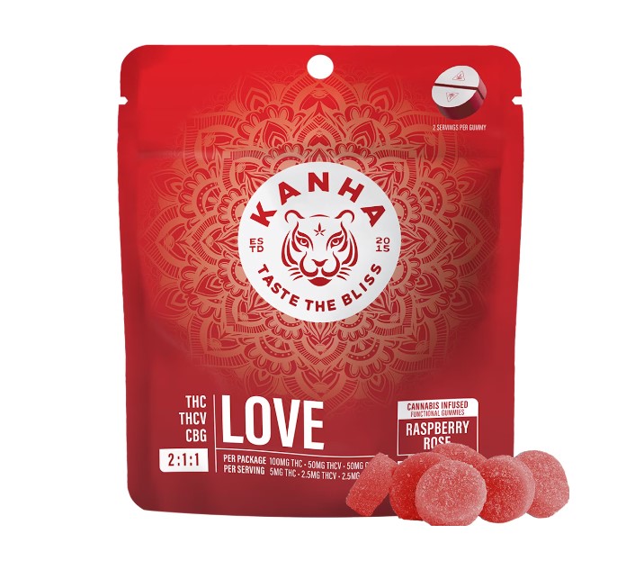 Photograph of product: Love | Raspberry Rose | 2:1:1 THC:THCV:CBG | 100mg