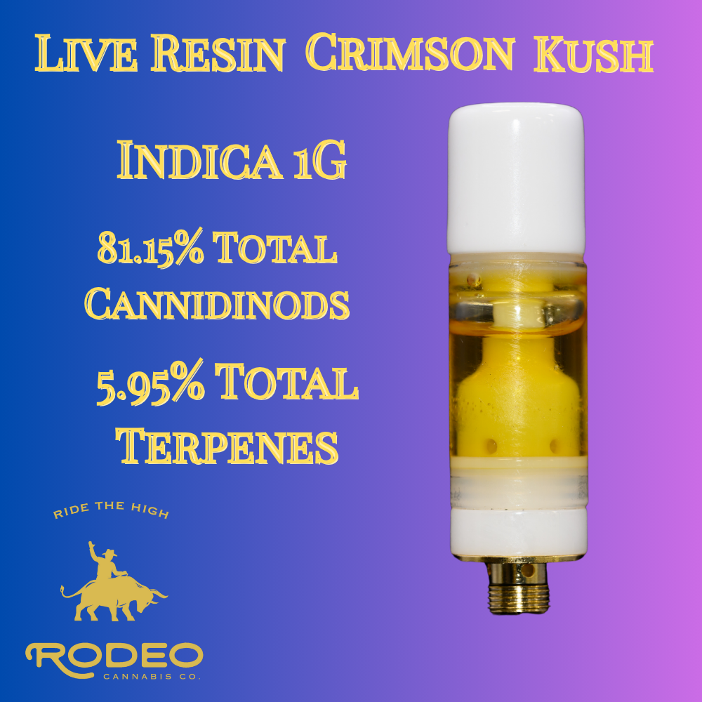 Photograph of product: Rodeo Crimson Kush Live Resin Vape 77.07% (I) 1g - 00201