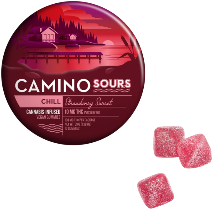 Photograph of product: Chill: Sour Strawberry Sunset - THC Gummie 10 Pack (100mg)