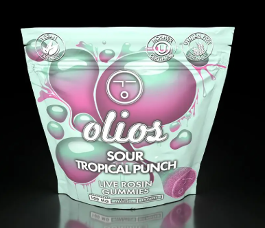 Photograph of product: OLIO | SOUR TROPICAL PUNCH | LIVE ROSIN GUMMIES | 100MG