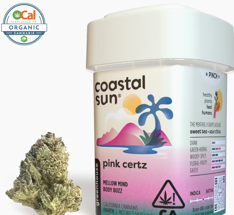 Photograph of product: Coastal Sun Pink Certz Greenhouse Flower 3.5g