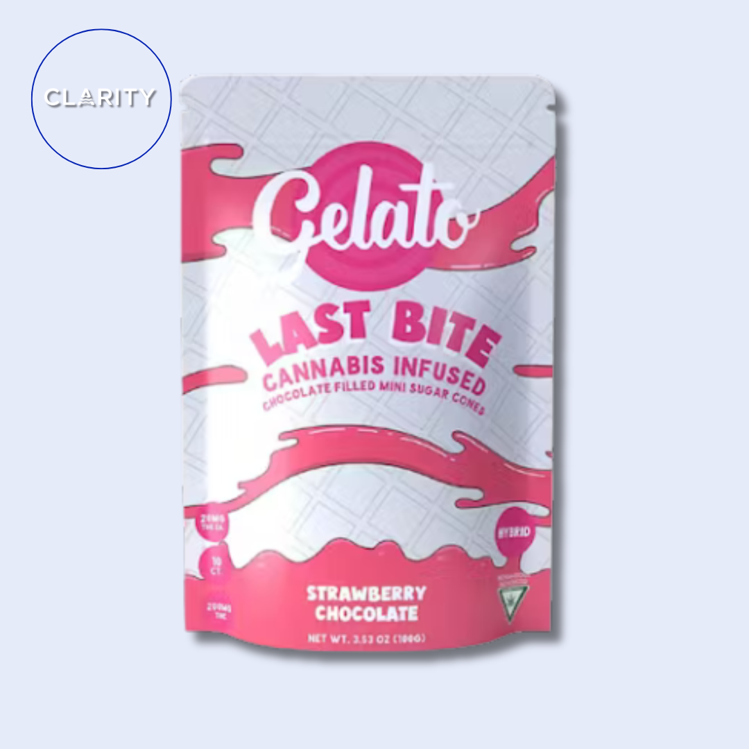 Photograph of product: Gelato | 200mg Last Bites Cones | Strawberry White Chocolate