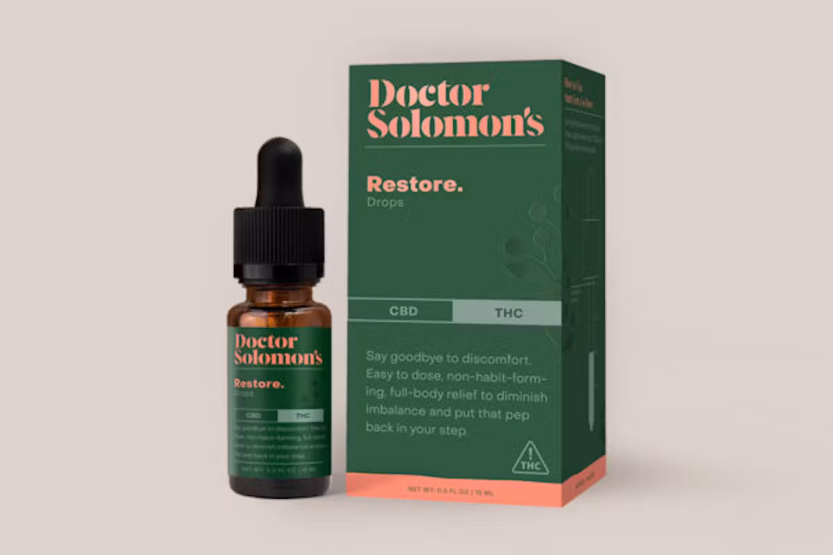 Photograph of product: Dr. Solomon | Restore | Tincture | 1:1 CBD:TH-oui | 100mg