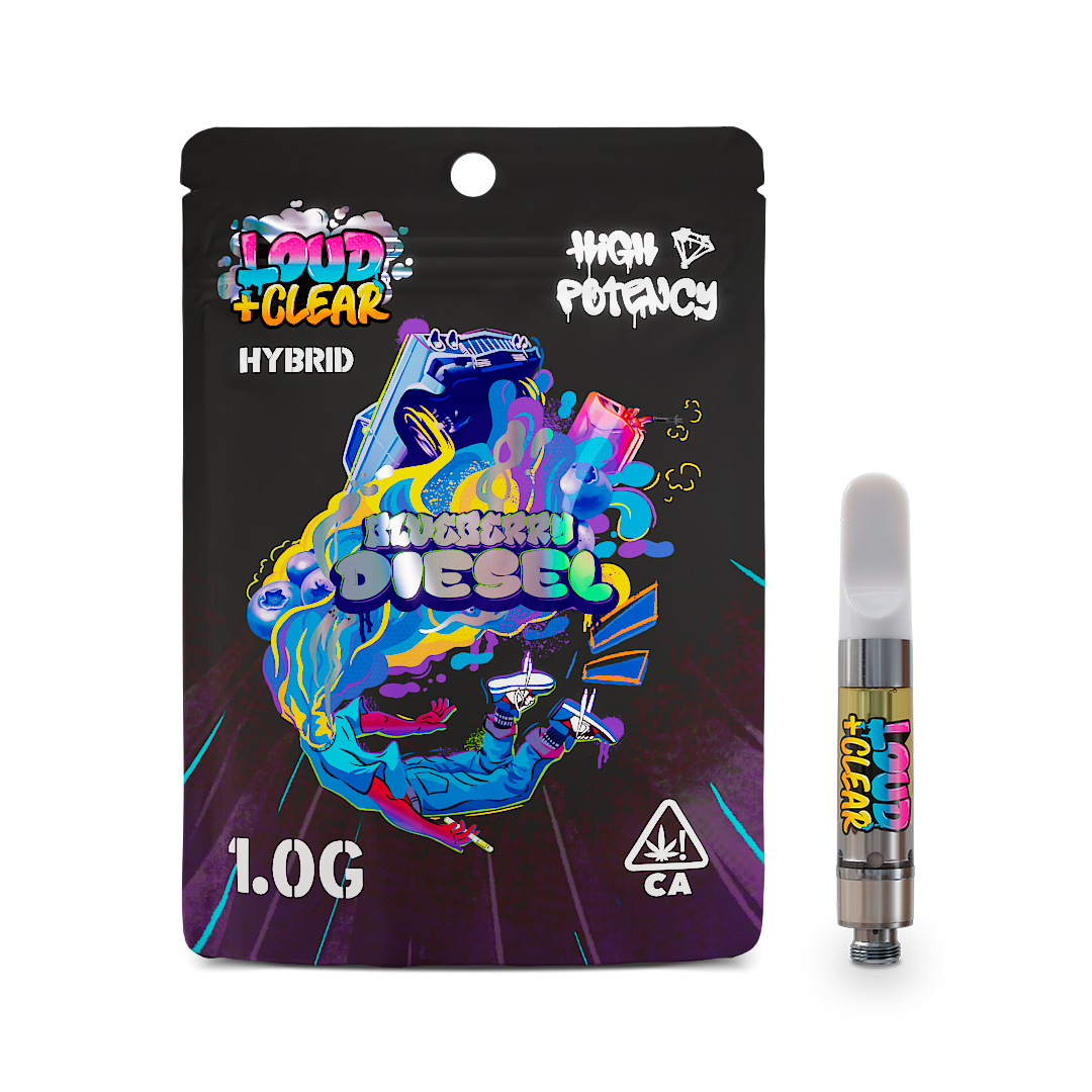 Photograph of product: Loud + Clear - 1g Cartridge - Blueberry Diesel