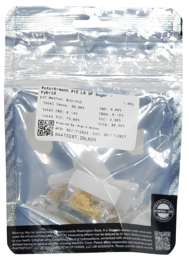 Photograph of product: Snickle Fritz CON Motorbreath #15 Hydrocarbon Extract Sugar 1g