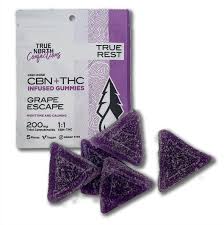 Photograph of product: True North - Grape Escape 1:1 CBN:TH-oui - 5x20mg Gummies - 200mg