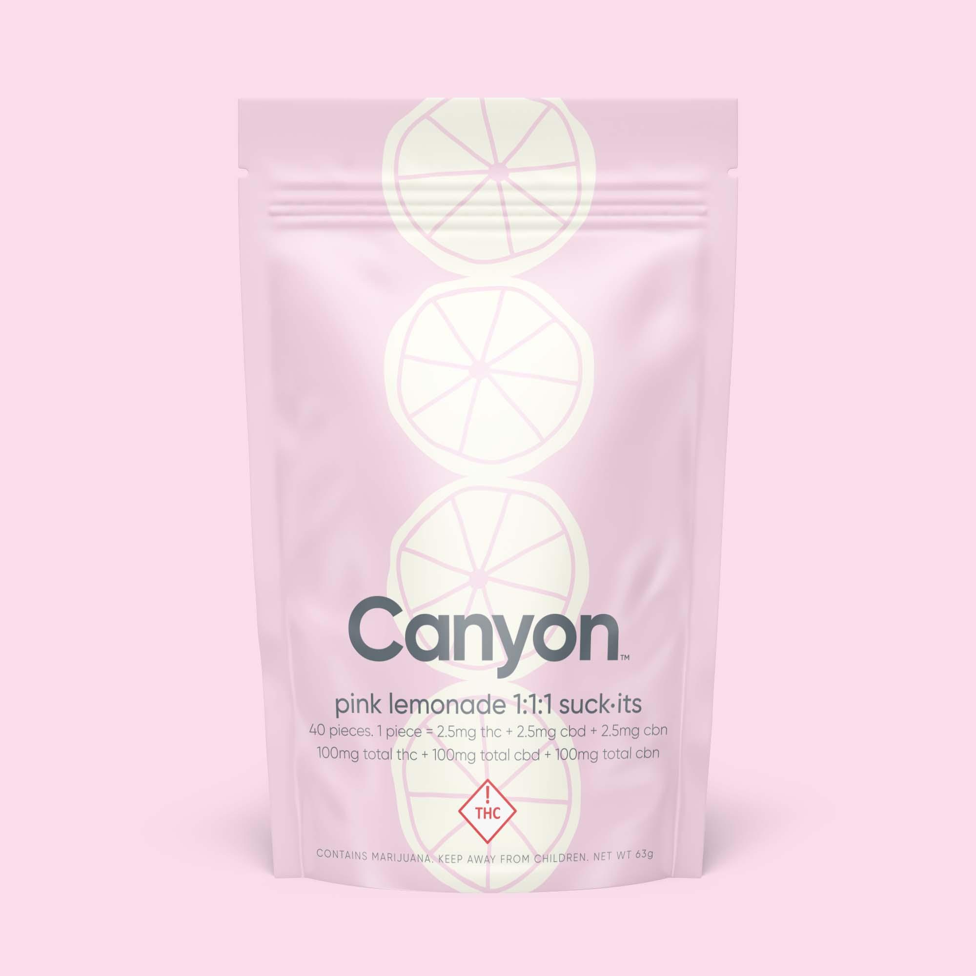 Photograph of product: Suck IT Pink Lemonade 1:1:1 2.5mg TH-oui/2.5mg CBD/2.5mg CBN