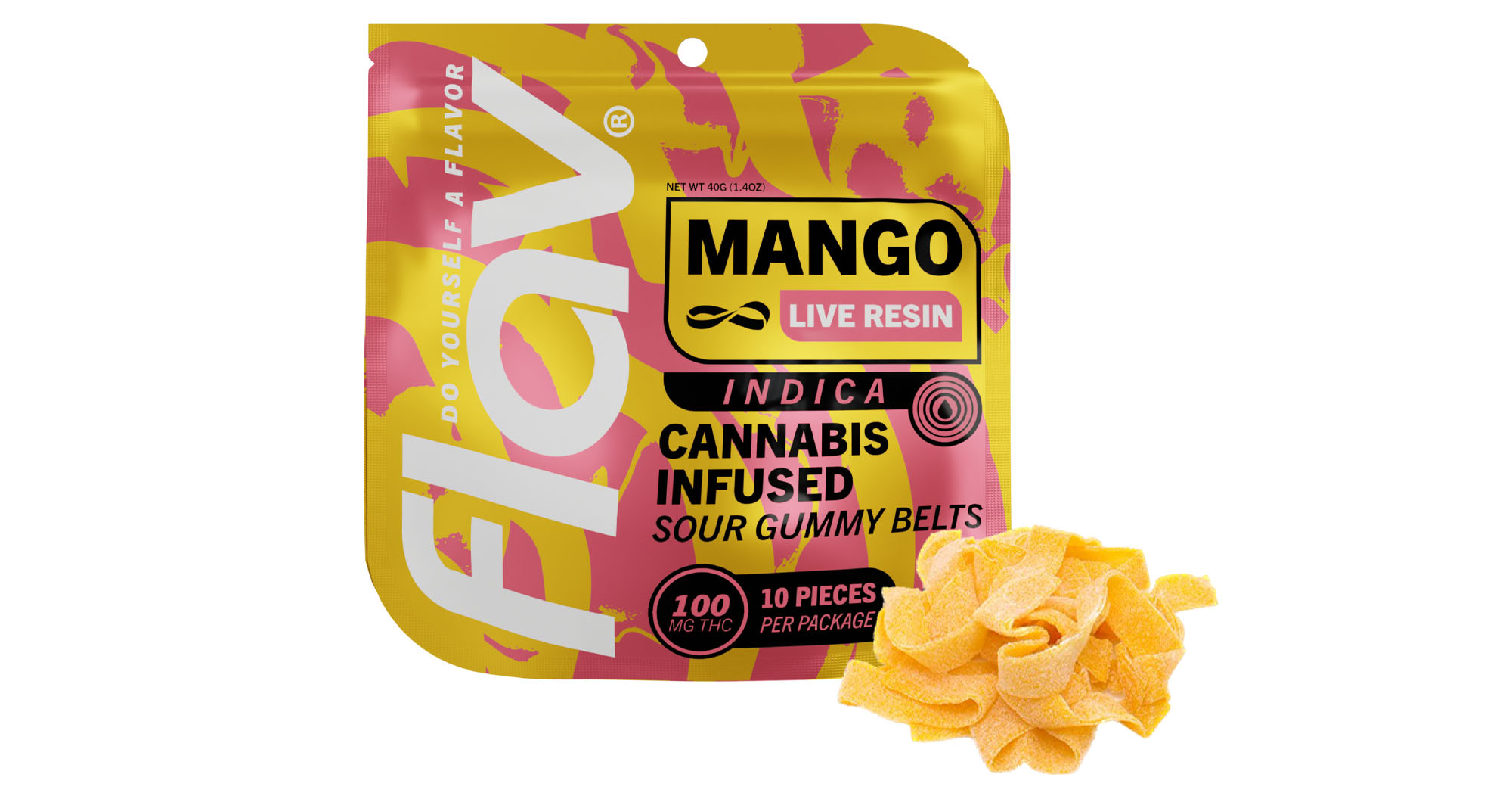 Photograph of product: Flav Live Resin Belts 100 MG Mango