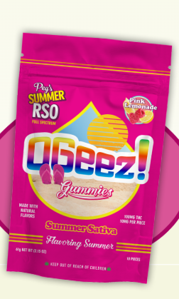 Photograph of product: OGeez! Summertime Oui'd RSO Gummies Pink Lemonade (10pk) 100 mg