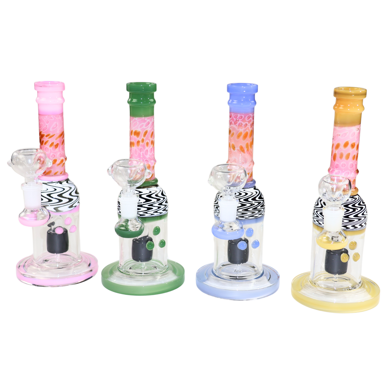 Photograph of product: LuvBuds - 9" Molino Double Glass Mushroom Bong with Bowl, Assorted Colors