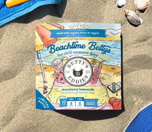 Photograph of product: Beachtime Betty's | 1:1 TH-oui:CBG | 5mg/10ct Taffy