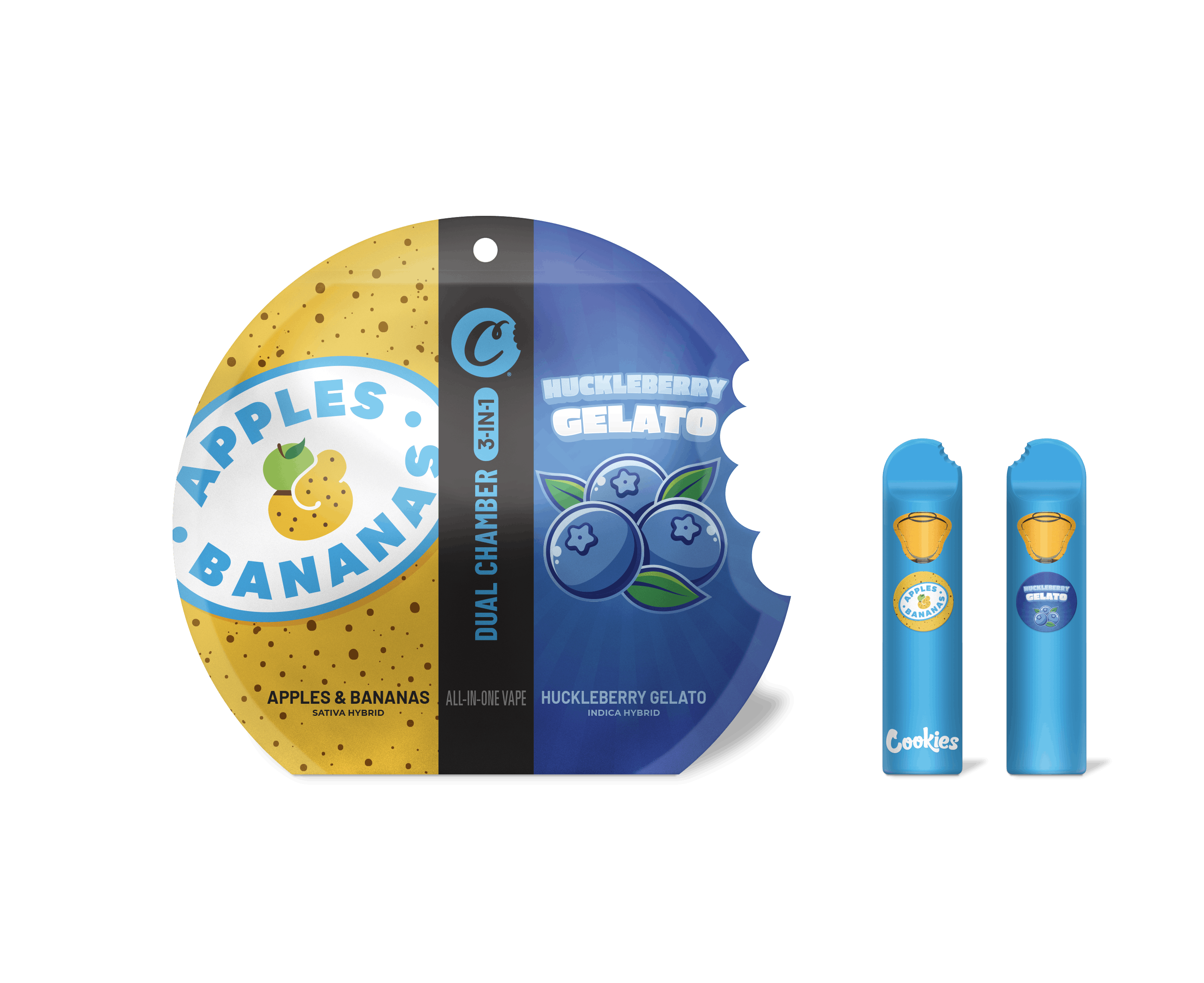 Photograph of product: Apples and Bannas & Huckleberry Gelato I 3-in-1 Disposable I 2g I Cookies