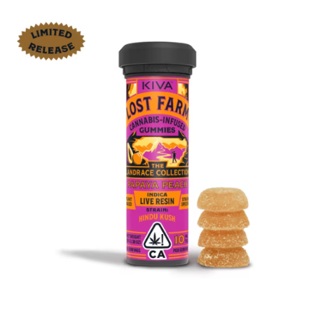 Photograph of product: PAPAYA PEACH HINDU KUSH 'LOST FARM' LIVE RESIN GUMMIES 10MG 10-PACK