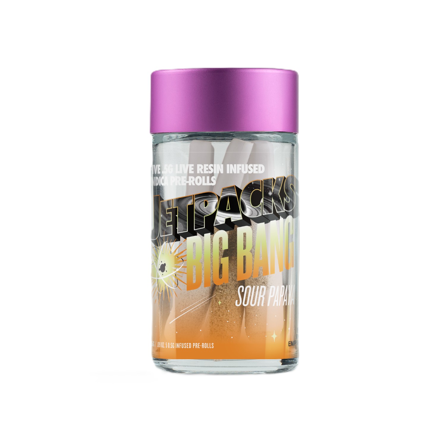 Photograph of product: Jetpacks | Big Bang Live Resin Infused | Sour Papaya | 5 Pack | .5g