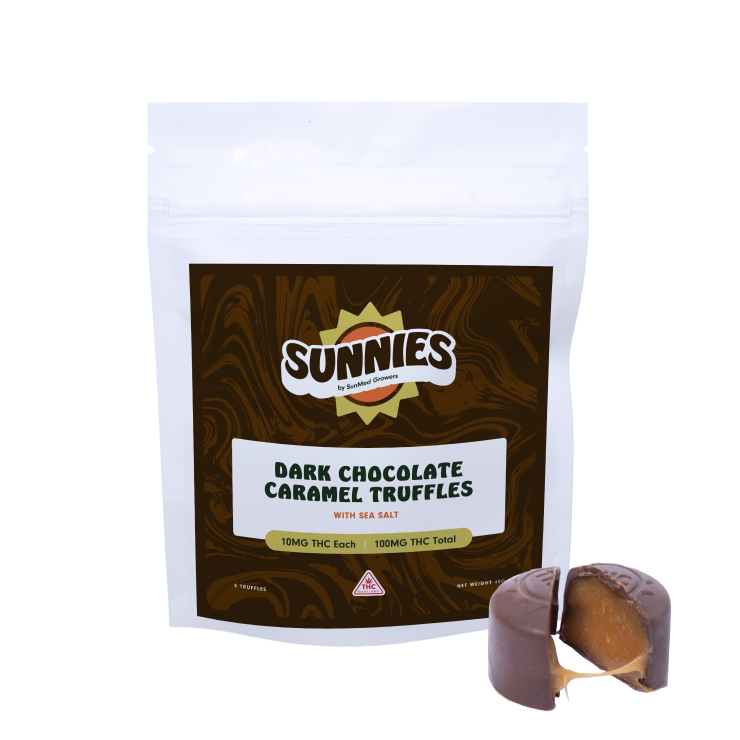 Photograph of product: Dark Chocolate Caramel Truffles 10mg 5pk | 50mg