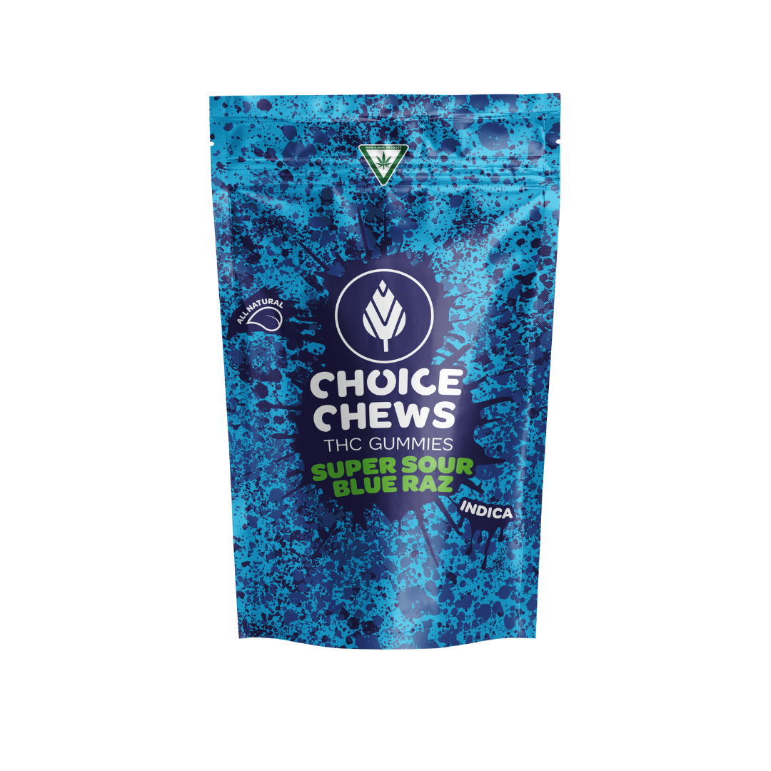 Photograph of product: Choice | Chews Super Sour Blue Raz Gummies | 10x20mg | 200mg