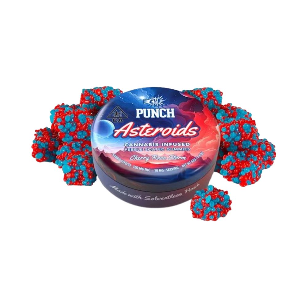 Photograph of product: CHERRY RAZZ STORM 10-PACK (SOLVENTLESS PEBBLE COATED GUMMIES)