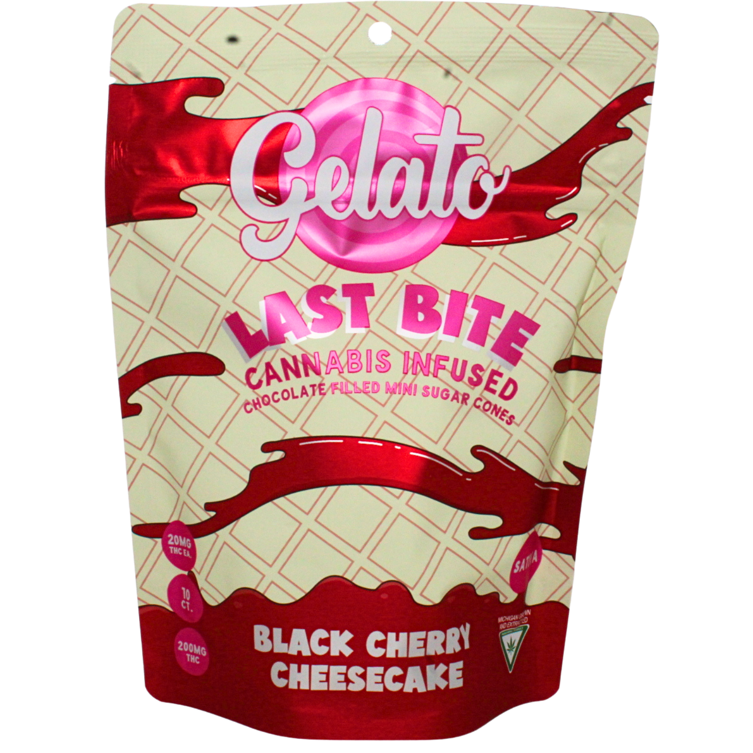 Photograph of product: GELATO BLACK CHERRY CHEESECAKE LAST BITES 200MG INFUSED CONES REC