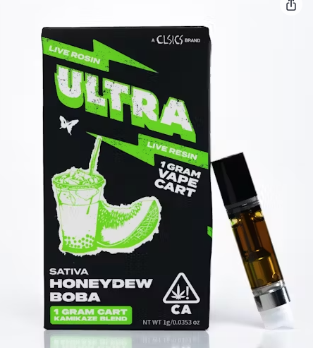Photograph of product: Ultra Honeydew Boba Rosin & Resin Cartridge
