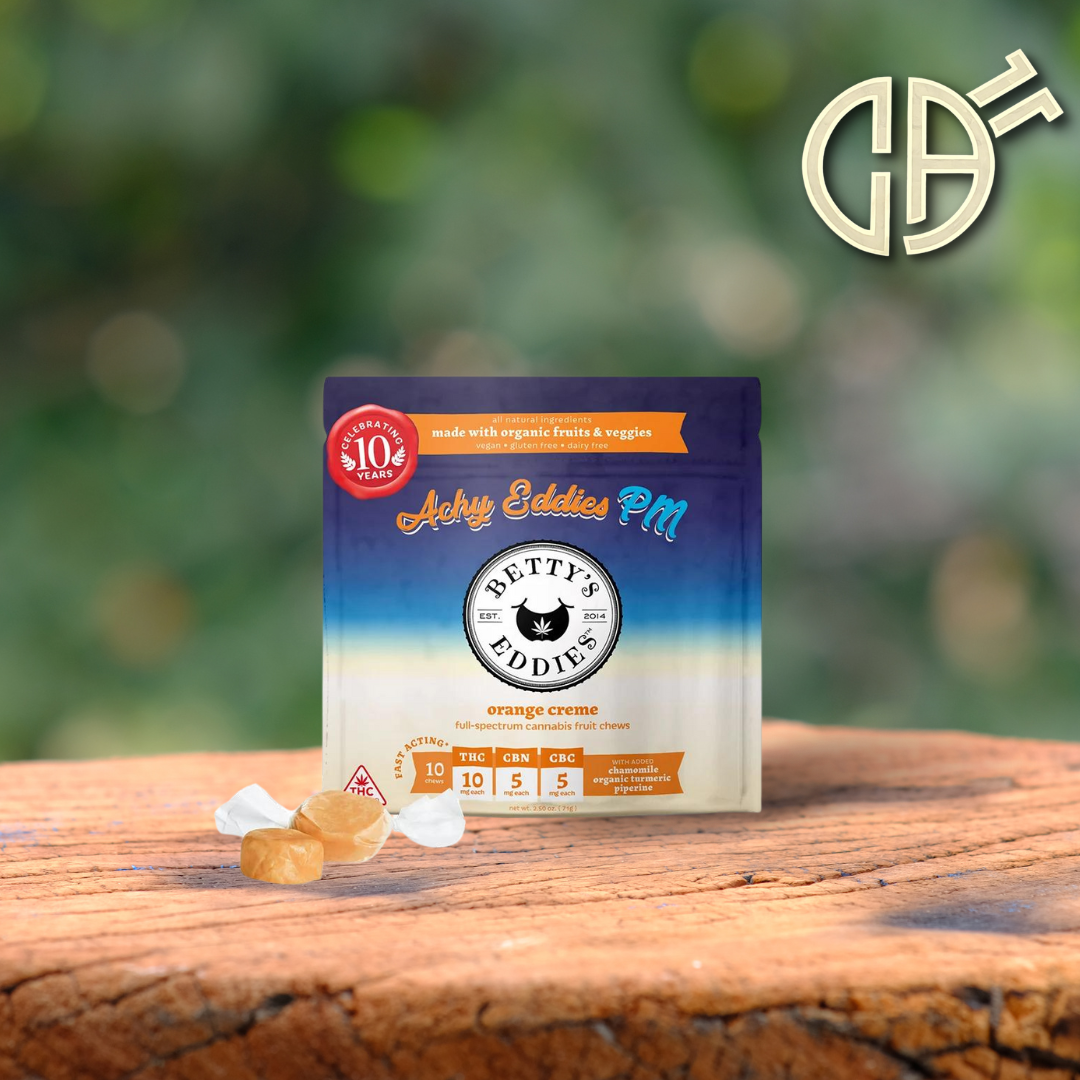 Photograph of product: Betty's | Orange Creme "Achy PM" Fast-Acting 2:1:1 Chews | 100mg