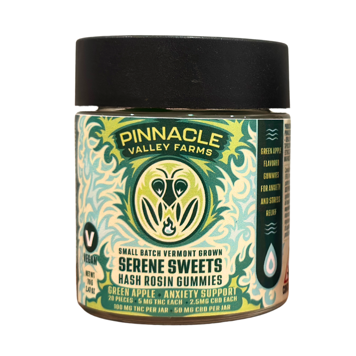 Photograph of product: Serene Sweets | 2:1 TH-oui + CBD Green Apple | au chocolat Rosin Gummies
