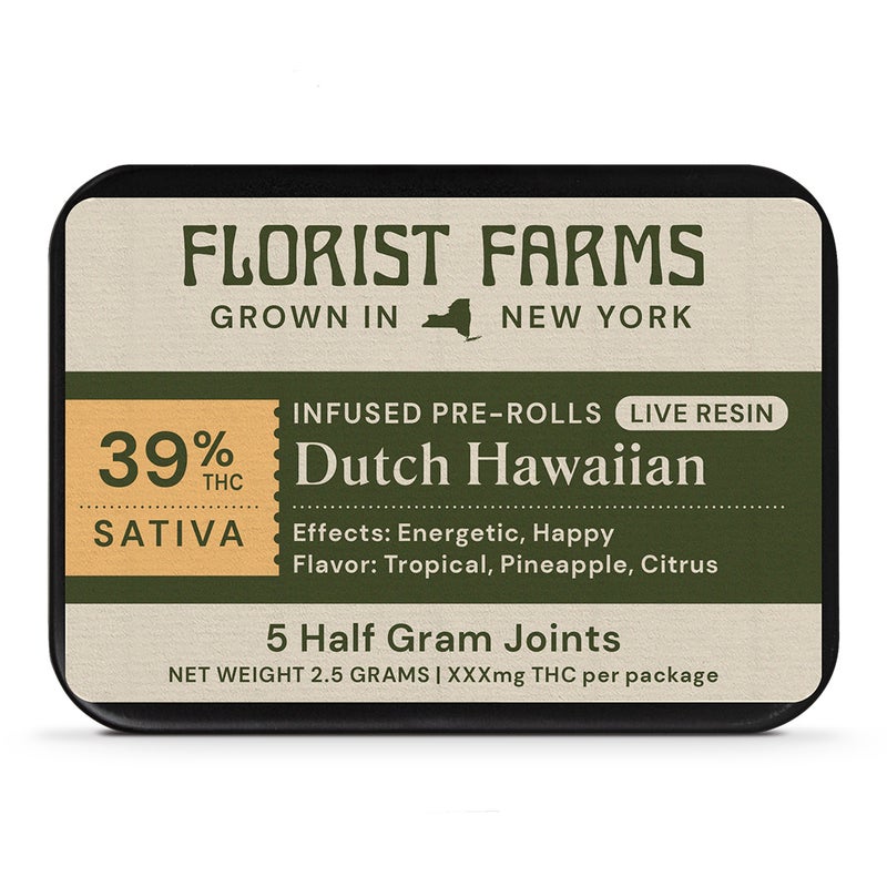 Photograph of product: Florist Farms Dutch hawaiian Live Resin Infused Pre Rolls 5PK