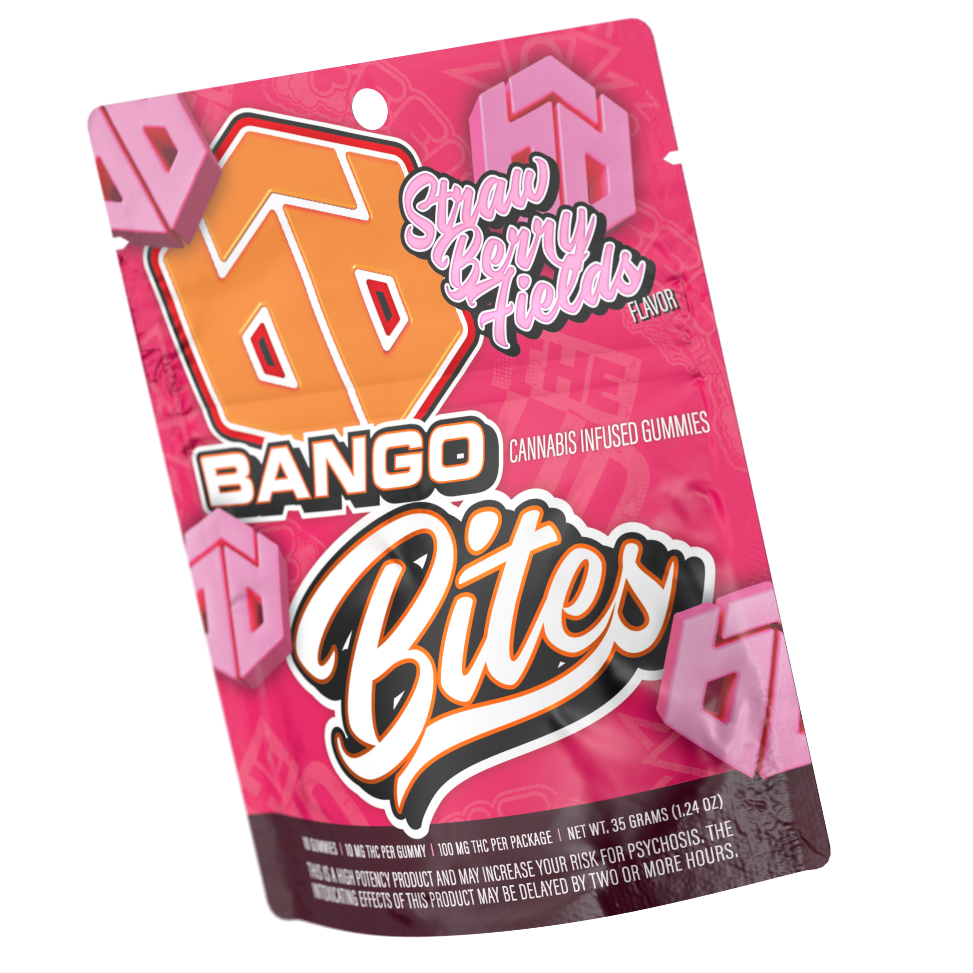 Photograph of product: Bango Bites - Strawberry Fields - Gummies - 10-Piece (100mg)