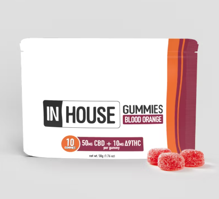 Photograph of product: In House 5:1 Blood Orange Gummies 100mg 10pk (CBD:TH-oui)