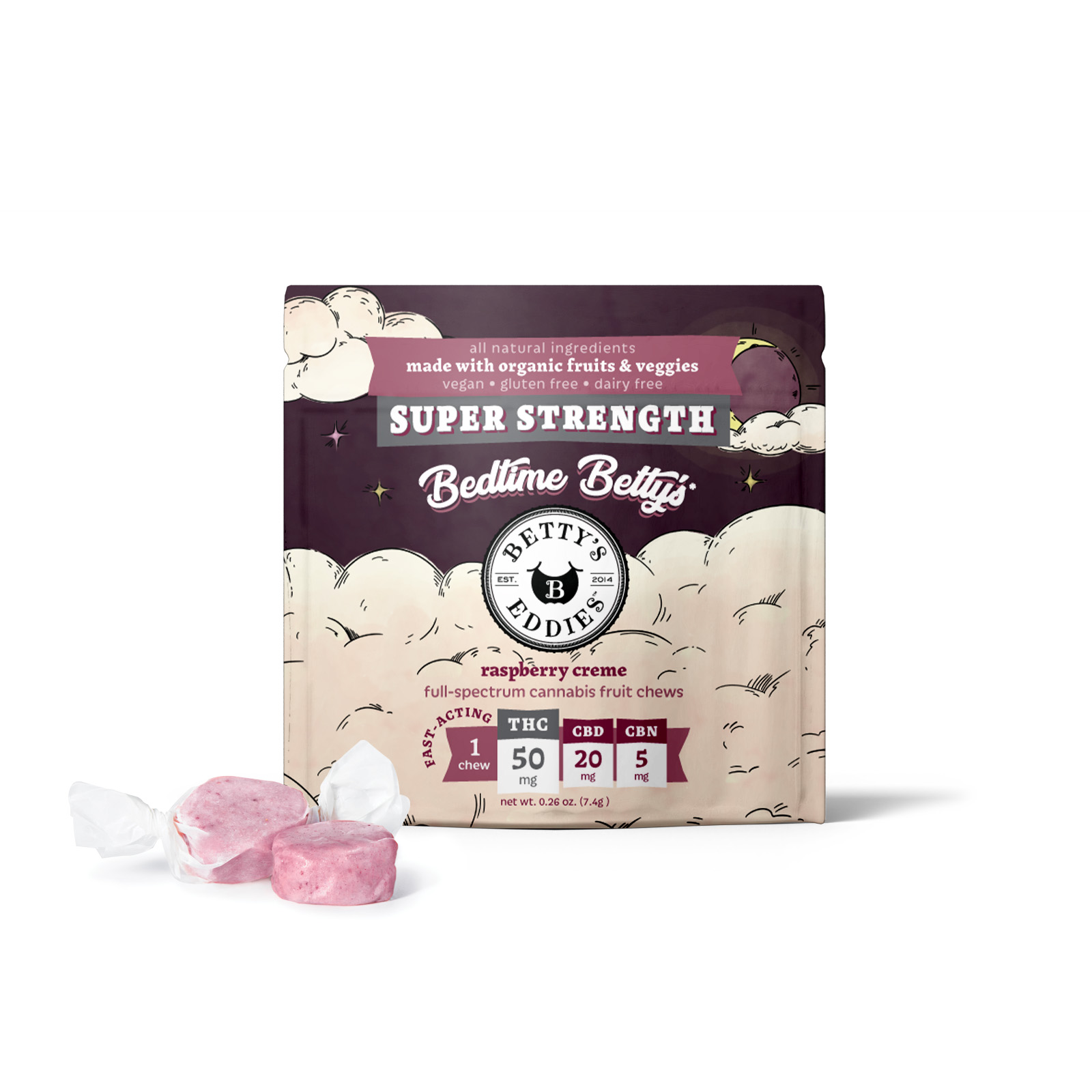 Photograph of product: Betty's Eddies-Fruit Chews-Raspberry Creme 50mg (Single)