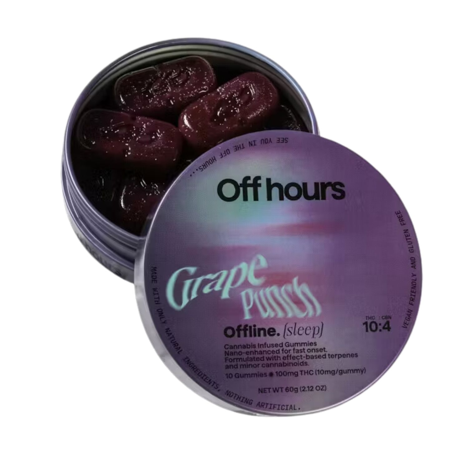 Photograph of product: Grape Punch "Offline" Sour Gummies | 10:4 TH-oui:CBN | 10 Pack | 100mg