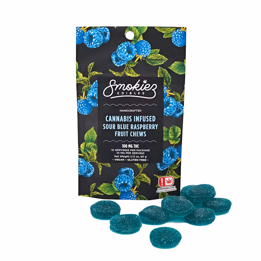 Photograph of product: Sour Blue Raspberry I 100mg I Smokiez