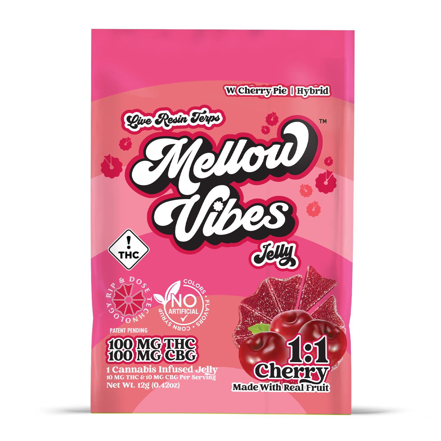 Photograph of product: Mellow Vibes 1:1 Cherry Jelly 100mg Thc / 100mg Cbg