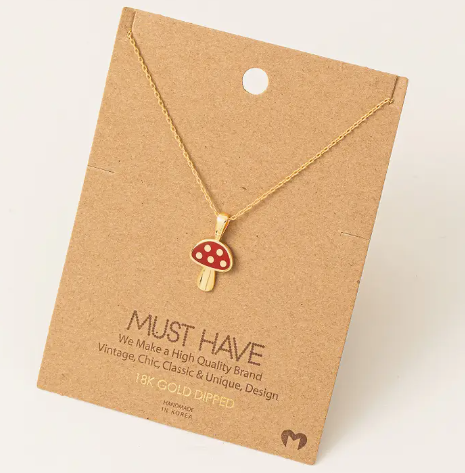 Photograph of product: Mini Red Mushroom Pendant Dainty Necklace - Gold