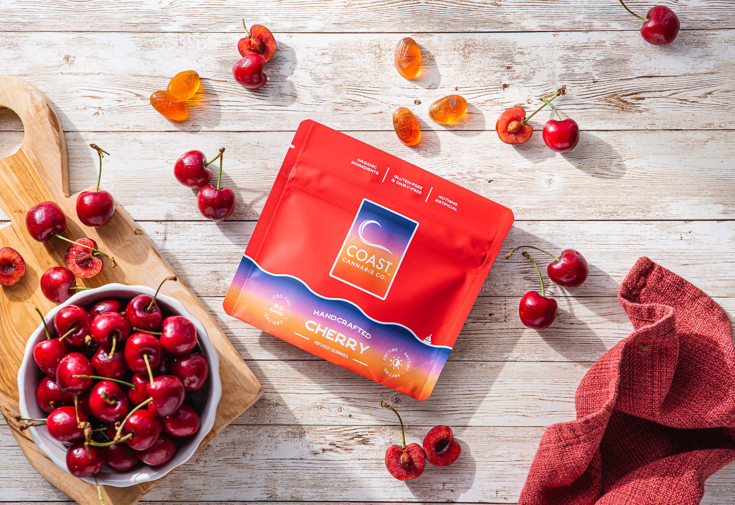 Photograph of product: Coast | Cherry Gummies | 100mg TH-oui 200mg CBD