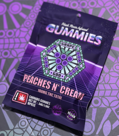 Photograph of product: Grape God | au chocolat Rosin Gummies | Peaches N' Cream  | 100mg